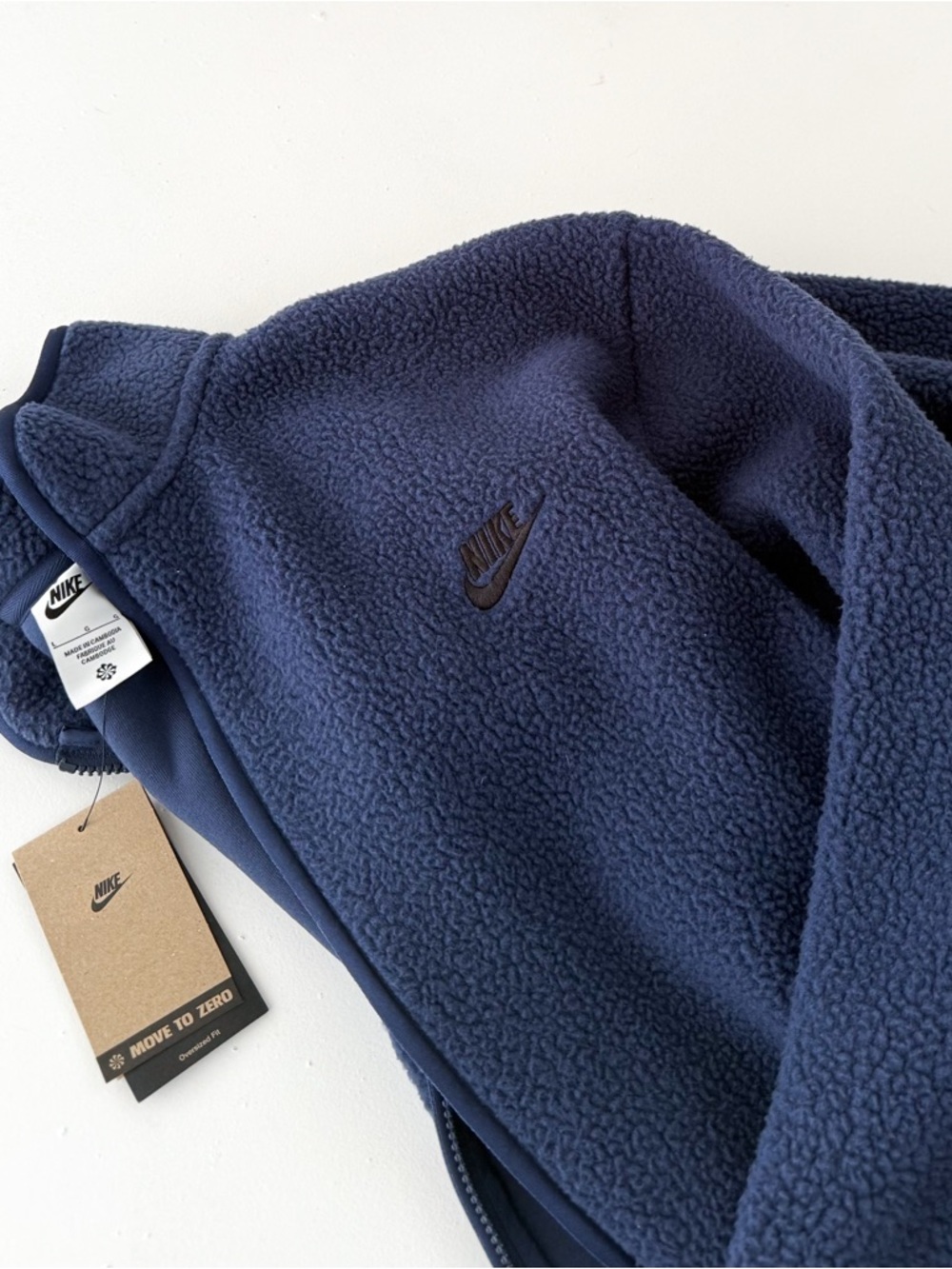 New Nike Sportswear Club Sherpa Fleece Jacket Men's Navy Blue Size L Oversized - Picture 3 of 13